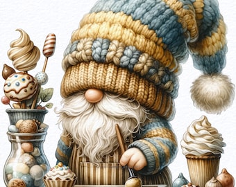 Watercolor baker gnome, Gnome Pastry Chef Clipart, chef gnome clipart, baked with love gnome, watercolor chef gnomes, cake chef clipart Png