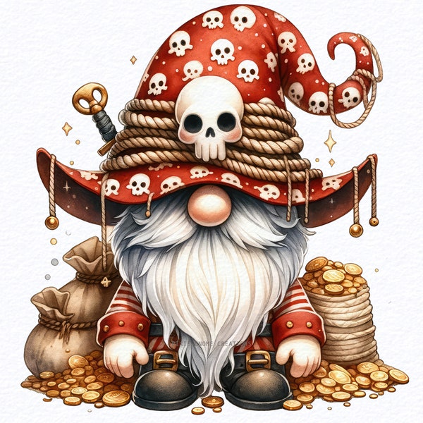 Watercolor Pirate Captain Nautical Gnome clipart bundle Png, Fantasy Pirate, Sublimation Designs Downloads