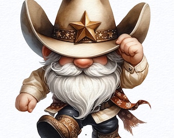 Watercolor Cowboy Gnome Clipart PNG Bundle, Western Gnome, Country gnomes, Baby Cowboy Gnome, Wild West Gnomes,Sublimation Designs