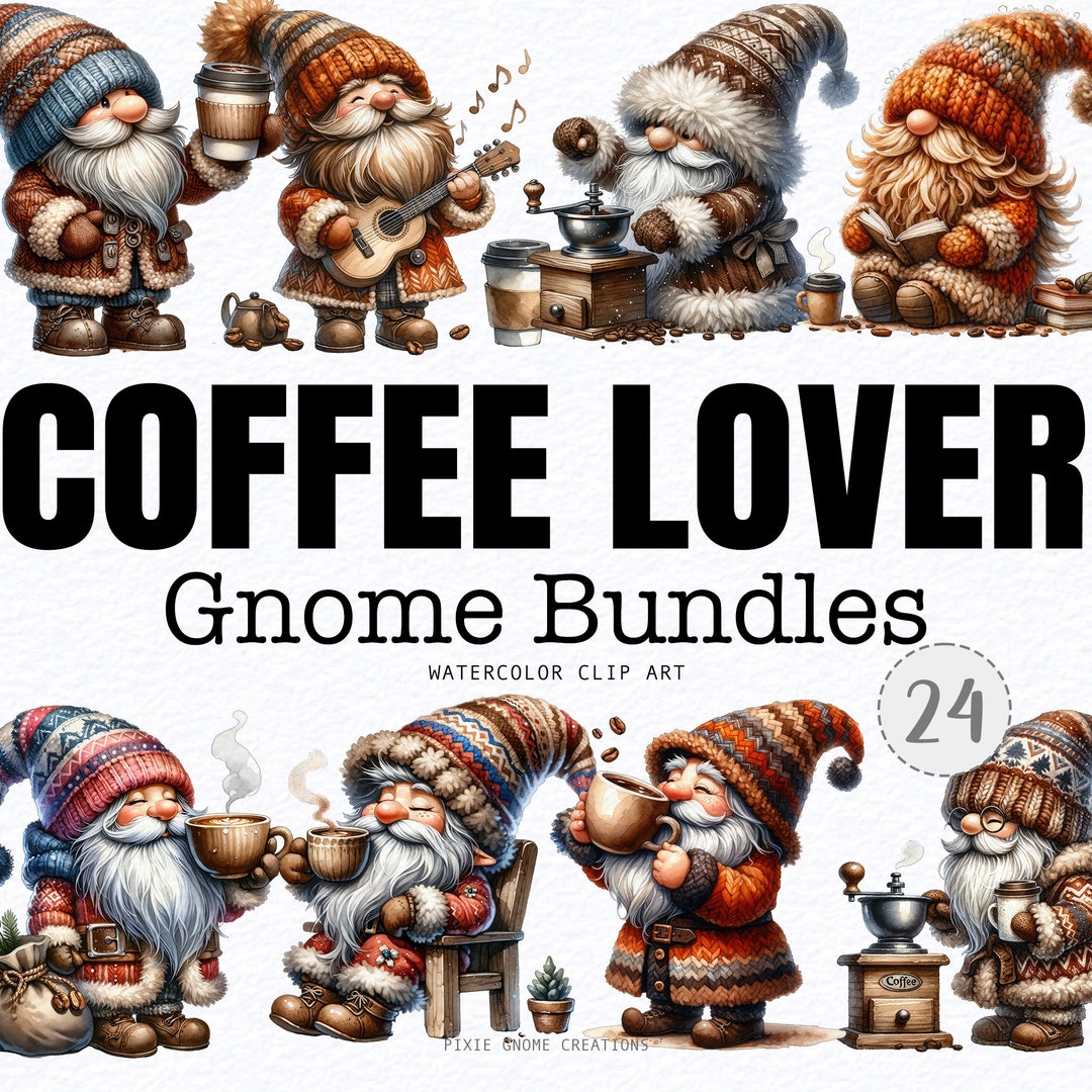 Watercolor Coffee Gnomes Png, Coffee Beans Gnome, Coffee Latte Gnome