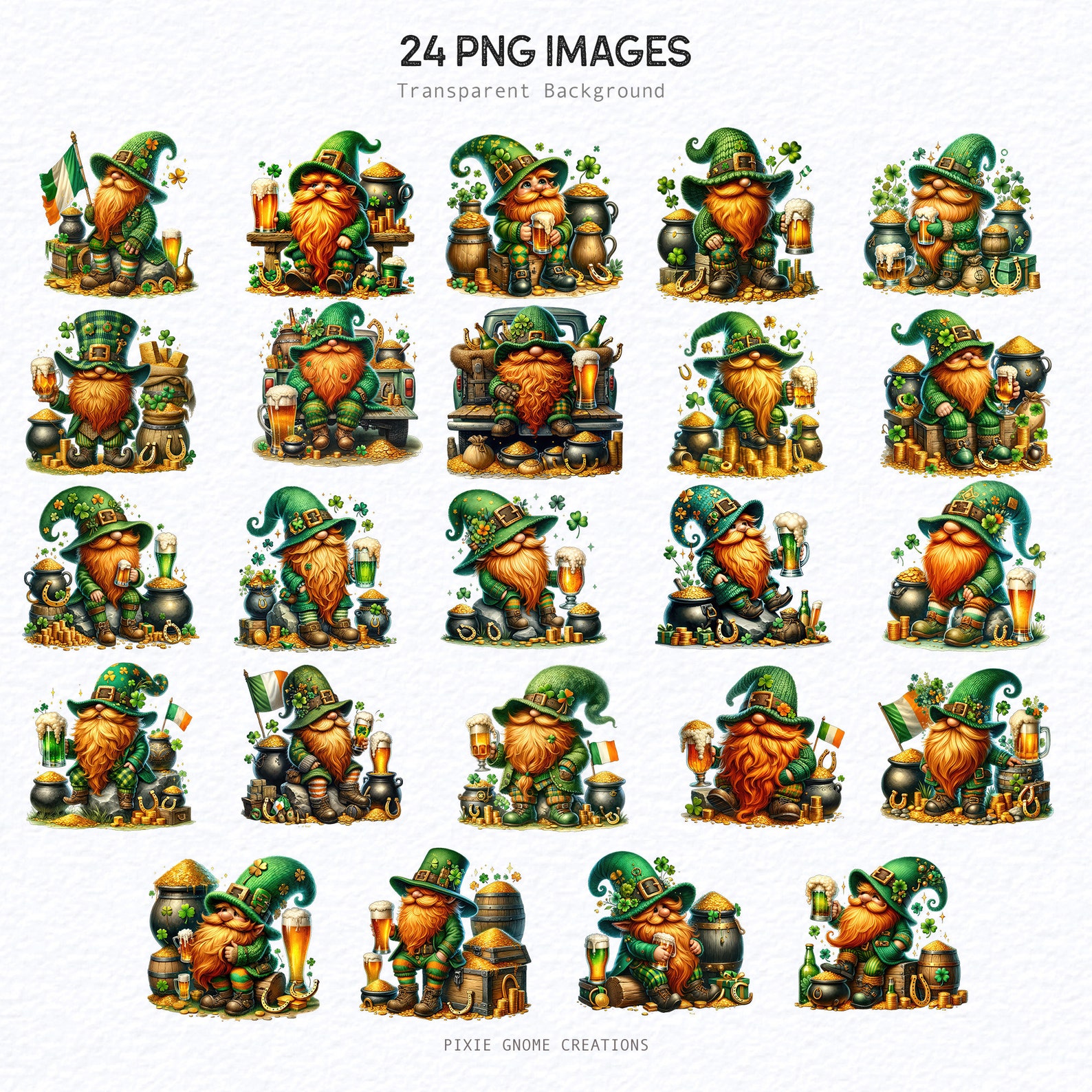 Watercolor St Patricks Day Gnomes Png Clipart Bundle, Irish Beer, Cute ...