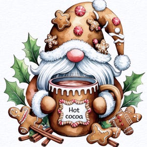Watercolor Gingerbread Cookie Gnome Clipart PNG Bundle, Gingerbread Man Christmas Gnomes, Gingerbread House gnome clipart, Winter holidays