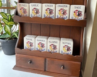 Vintage Japanese Rooster Spice Rack with Drawer - Charming Kitchen Organizer