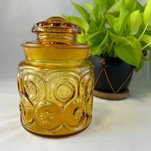 Vintage L.E. Smith Amber Moon and Stars Canister - Mid Century Glassware