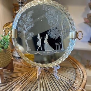 Vintage Italian Murano Vanity Mirror Tray with Lucite & Gold Glitter Accents