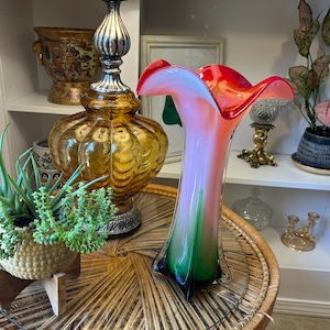 Vintage Murano-Style Hand Blown Trumpet Tulip Glass Vase