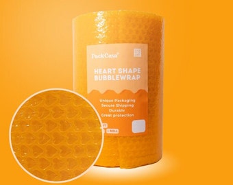 Packcasa Colored Heart shaped Bubble Wrap - 12" x 30 ft - Vibrant and Playful Packaging Solution [Orange]