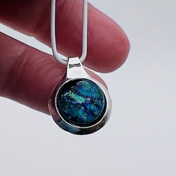 Tiny Dichroic Glass and Silver Plated Circle Pendant