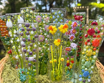 Limited Edition Birth Month Flower Plant Stake – Signed and Numbered Fused Glass Garden Art 9"x1.5"