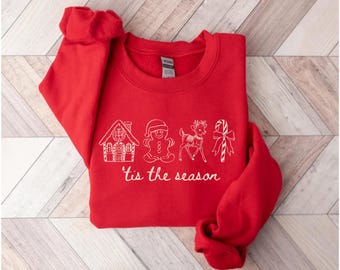 Tis The Season Christmas Sweatshirt, Retro Holiday Crewneck, Cute Winter Gift For Women, Cozy Xmas Sweater, Santa  Pullover Winter Sweater
