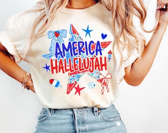 Comfort Colors® America Hallelujah Shirt, Christian Patriotic Tee, Preppy 4th of July Shirt Faith Freedom USA Gift, Red White and Blue Shirt