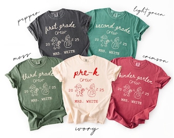 Custom Teacher Christmas Shirts, Comfort Colors® Teacher Grade Crew Tees, Holiday Gift For School Team, Teacher Group Xmas Shirt, Xmas Gift