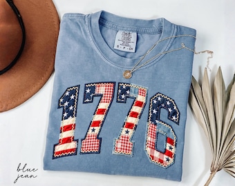Camiseta Comfort Colors® 1776 con la bandera, camiseta patriótica con estampado de retazos, camiseta del 250 aniversario de Estados Unidos, camiseta del 4 de julio, regalo del Día de la Independencia.