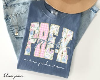 Custom Pre-K Teacher Last Name Shirt, Floral Grandmillennial Pre-K Club Tee, Preschool Team Shirt, Back to School Tee, Teacher Appreciation