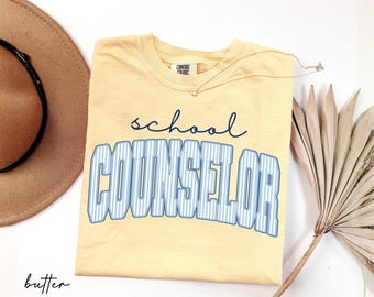 Comfort Colors® School Counselor Shirt, Counselor Blue Stripe Varsity Tee, Mental Health School Staff Shirt, Back To School, Counselor Gift