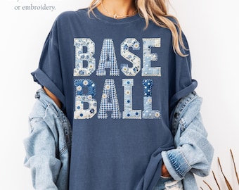 Comfort Colors® Baseball Mama Shirt, Floral Faux Patchwork Game Day Tee, Baseball Mom Gift For Mother's Day, Sports Mom Shirt,Baseball Lover