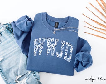 WWJD Sweatshirt For Women, Floral Christian Trendy Sweater,Bible Verse Faith Sweatshirt,Christian Crewneck Sweatshirt Religious Gift for Her