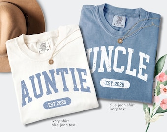 Comfort Colors® Auntie And Uncle Shirt Set, Est. 2026 Tee, Matching Baby Announcement Tees, New Aunt Uncle Gift, Pregnancy Reveal Shirt Idea