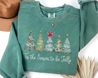Comfort Colors® Christmas Sweatshirt, Tis The Season Shirt With Trees, Retro Holiday Crewneck, Cozy Gift For Her, Womens Winter Sweater