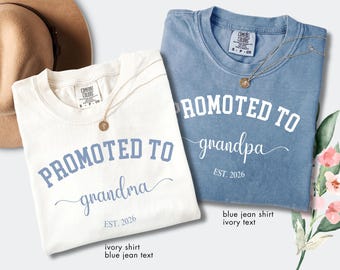 Comfort Colors® Promoted To Grandma And Grandpa Shirt, Est. 2026, Matching Pregnancy Reveal Tees, First Time Grandparents Gift Announcement