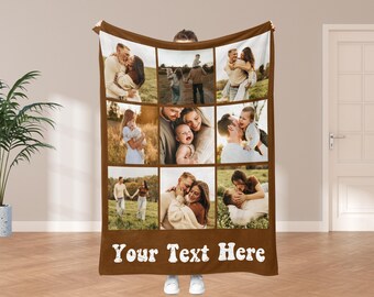 Personalized Photo Blanket Collage, Custom Picture Throw With Text, Friend Couple Gift, Anniversary Gift, Memorial Blanket, Family Blanket