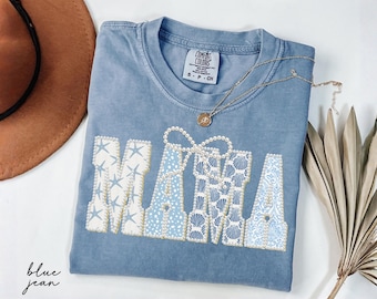 Comfort Colors® Coquette Coastal Mama Shirt, Faux Pearl Beach Mom Tee, Nautical Shell Starfish Shirt, Mothers Day Gift,Birthday New Mom Gift