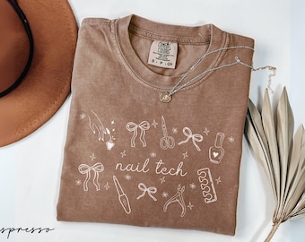 Comfort Colors® Nail Tech Coquette Shirt, Nail Artist Gift, Cosmetology Shirt, Manicurist Appreciation Gift, Nail Salon Tee, Nail Technician