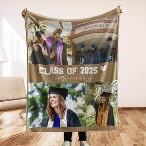 Custom Graduation Photo Blanket, Personalized College Blanket, Senior Graduation Gift, Present for Daughter, Class of 2025, High School Grad