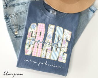Custom Teacher Last Name Shirt, Floral Grandmillennial Second Grade Teacher Tee, 2do Grade Team Shirt, Back to School, Teacher Appreciation