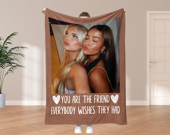 Custom Best Friend Photo Blanket, Personalized Picture Throw Collage With Text, Memorial Blanket, BFF Birthday Gift, Long Distance Besties