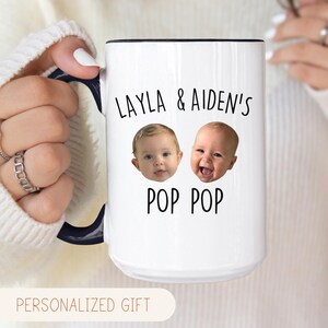 Custom Baby Face Photo Pop Pop Mug, First Fathers Day Gift, Personalized Photo Mug For Dad, Grandpa Birthday Mug, Grandkids Photo Mug Gift