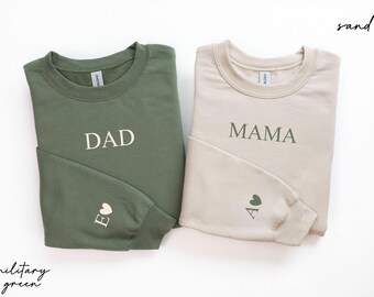 Custom Mom And Dad Sweatshirts, Minimalist Matching Mama Dad Outfits With Kids Initials, Personalized Family Gift For Baby Announcement