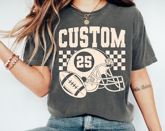 Comfort Colors® Custom Football Number and Name Shirt, Personalized Football Mom Tee, Player Team Name Shirt, Sports Mom Shirt, Game Day Tee