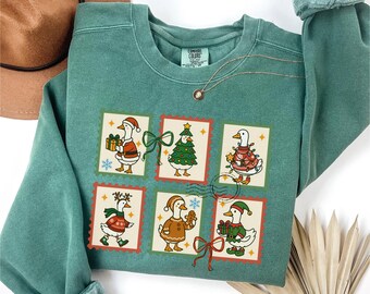 Comfort Colors® Silly Goose Christmas Shirt, Funny Holiday Stamp Sweatshirt, Duck Santa Xmas Tee, Jolly Festive Gift For Women