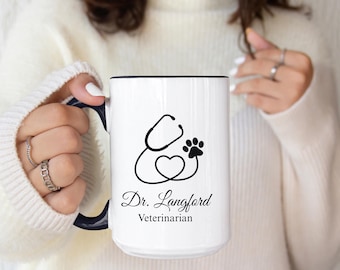 Personalized Veterinarian Mug, Custom Vet School Graduation, Vet Assistant, New Vet Animal Doctor Mug, Practitioner Appreciation Cup Gift