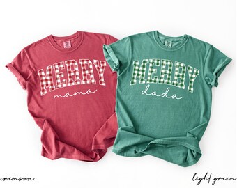 Comfort Colors® Matching Mom Dad Christmas Shirt, Mama Dada Christmas, Pregnancy Reveal Tee, Family Xmas Outfit, New Parent Gift For Couple