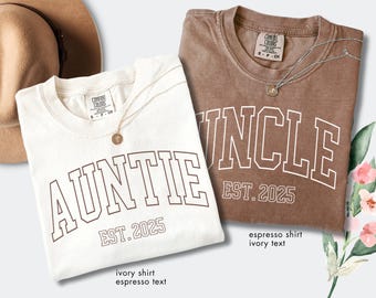 Comfort Colors® Auntie And Uncle Shirt Set, Est. 2025 Tee, Matching Baby Announcement Shirt, New Aunt Uncle Gift, Pregnancy Reveal Gift Idea
