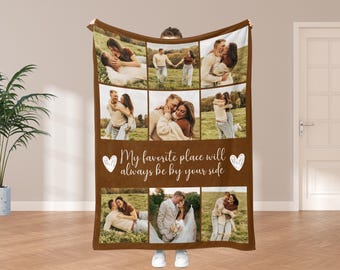 Custom Photo Blanket Collage, Personalized Picture Throw With Text, Couple Gift, Memorial Keepsake, Family Photo Blanket, Anniversary Gift