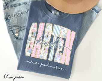 Custom Kindergarten Teacher Shirt, Floral Grandmillennial Kindergarten Tee, Kindergarten Team Shirt, Back to School Tee,Teacher Appreciation