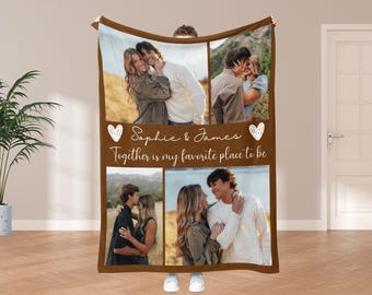 Personalized Photo Blanket Collage, Custom Picture Throw With Text, Friend Couple Gift, Anniversary Gift, Memorial Blanket, Family Blanket