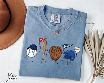 Comfort Colors® Baseball Doodle Character Shirt, Baseball Game Day Tee, Baseball Season Mama Shirt, Sports Mom Shirt,Baseball Fan Lover Gift