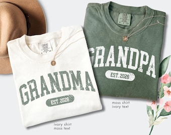 Comfort Colors® Grandma Grandpa Shirts, Custom Est Year Tees, First Time Grandparents Gift, Matching Baby Announcement Reveal Shirt Outfit