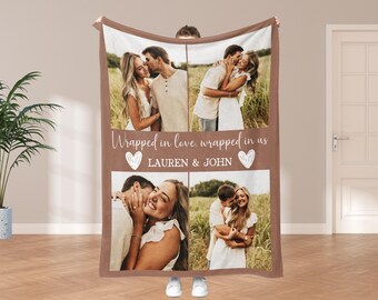 Custom Photo Blanket Collage, Personalized Picture Couple Throw With Text, Memorial Blanket, Family Blanket, Anniversary Gift,