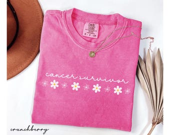 Comfort Colors® Cancer Survivor Shirt, Breast Cancer Awareness Tee, Pink Flower Support TShirt, Gift For Fighter, Cancer Survivor Shirt Gift