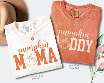 Comfort Colors® Pumpkin Mama Daddy Shirts, Matching Fall Family Tees, Cute Autumn Parents Outfit, Pregnancy Reveal Gift, Thanksgiving Shirt