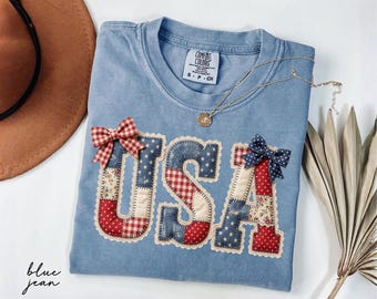 Comfort Colors® USA Floral Shirt, Faux Patchwork Patriotic Tee, Vintage USA Flag Shirt, Fourth Of July Mama Shirt, 250 Year Of Freedom Shirt