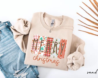 Merry Christmas Sweatshirt, Retro Holiday Crewneck,Woman Xmas Shirt,Holiday Season Tee, Family Matching Xmas Gift, Winter Cozy Santa Sweater