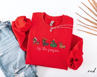 Dachshund Christmas Sweatshirt, Funny Dog Lover Gift, Holiday Shirt, Festive Wiener Dog Mom Crewneck, Santa Puppy Sweater, Puppy Christmas