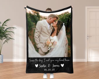 Custom Wedding Photo Blanket, Personalized Couple Picture Throw With Text, Anniversary Gift, Bridal Keepsake, Family Blanket, Memory Blanket