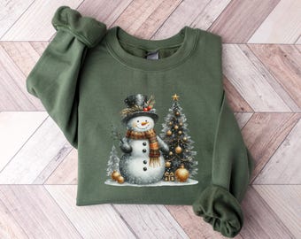 Christmas Snowman Sweatshirt, Cute Winter Tree Pullover, Funny Holiday Shirt, Xmas Gift For Her, Snowman Lover Crewneck, Cozy Christmas Tee